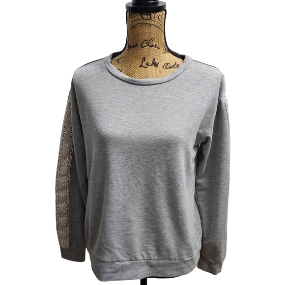 Tops - Gray Sweatshirt with Crochet Lace Sleeves - Women's Size M/M (10/12)